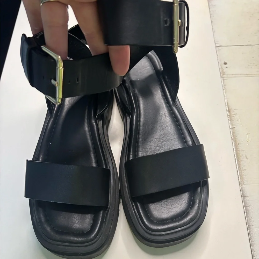 Zara Black Chunky Platform Leather Sandals - Picture 3 of 9